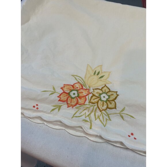 Handmade Floral Embroidered Linen Pillow Case Vintage 19"x30" Standard - Picture 9 of 9
